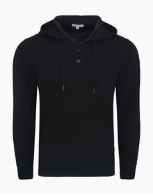 Men | Waffle Half Button Hoodie | Black