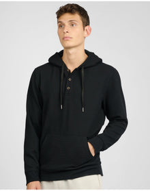 Men | Waffle Half Button Hoodie | Black