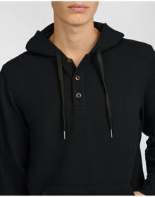 Men | Waffle Half Button Hoodie | Black