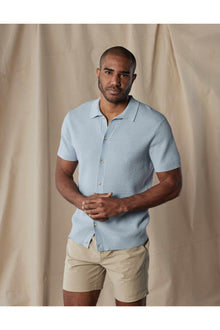 Men | Waffle Stitch Button Up | Clear Sky