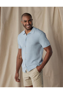 Men | Waffle Stitch Button Up | Clear Sky