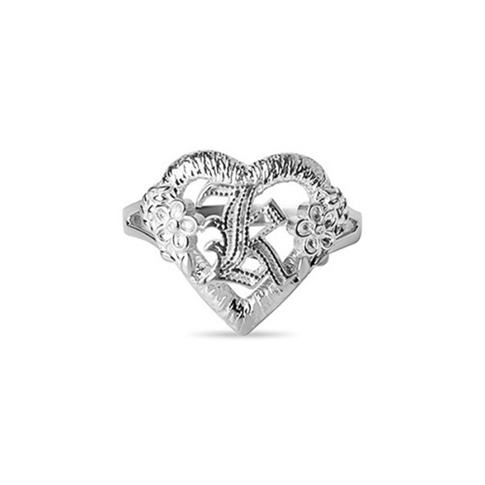 The Cutout Old English Flower Heart Letter Ring | Sterling Silver | Size 7