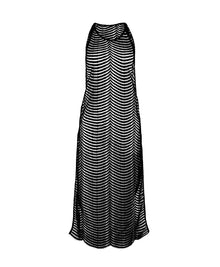 Black mesh long dress on a white background