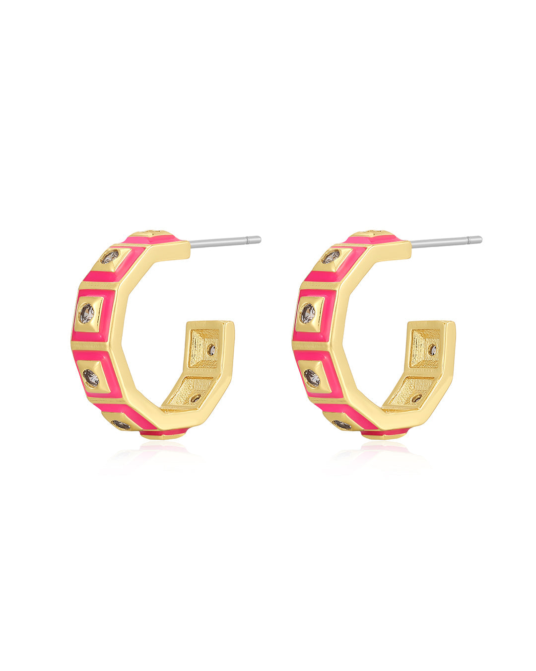 Mini Pyramid Stud Hoops - Hot Pink - Gold | Plated Gold