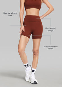 High-Waisted Impact Mesh Shorts | Rust Brown