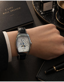 Moonphase Tonneau Shape Watch Genuine Leather Watch Band Vintage | White