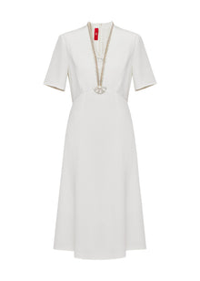 Mulberry Silk Elegant Waist-Defining Dress | White