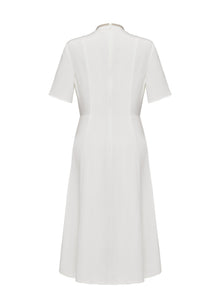 Mulberry Silk Elegant Waist-Defining Dress | White