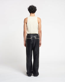 Ceron Raffia-Trimmed Okobor Alt-Leather Pants | Black