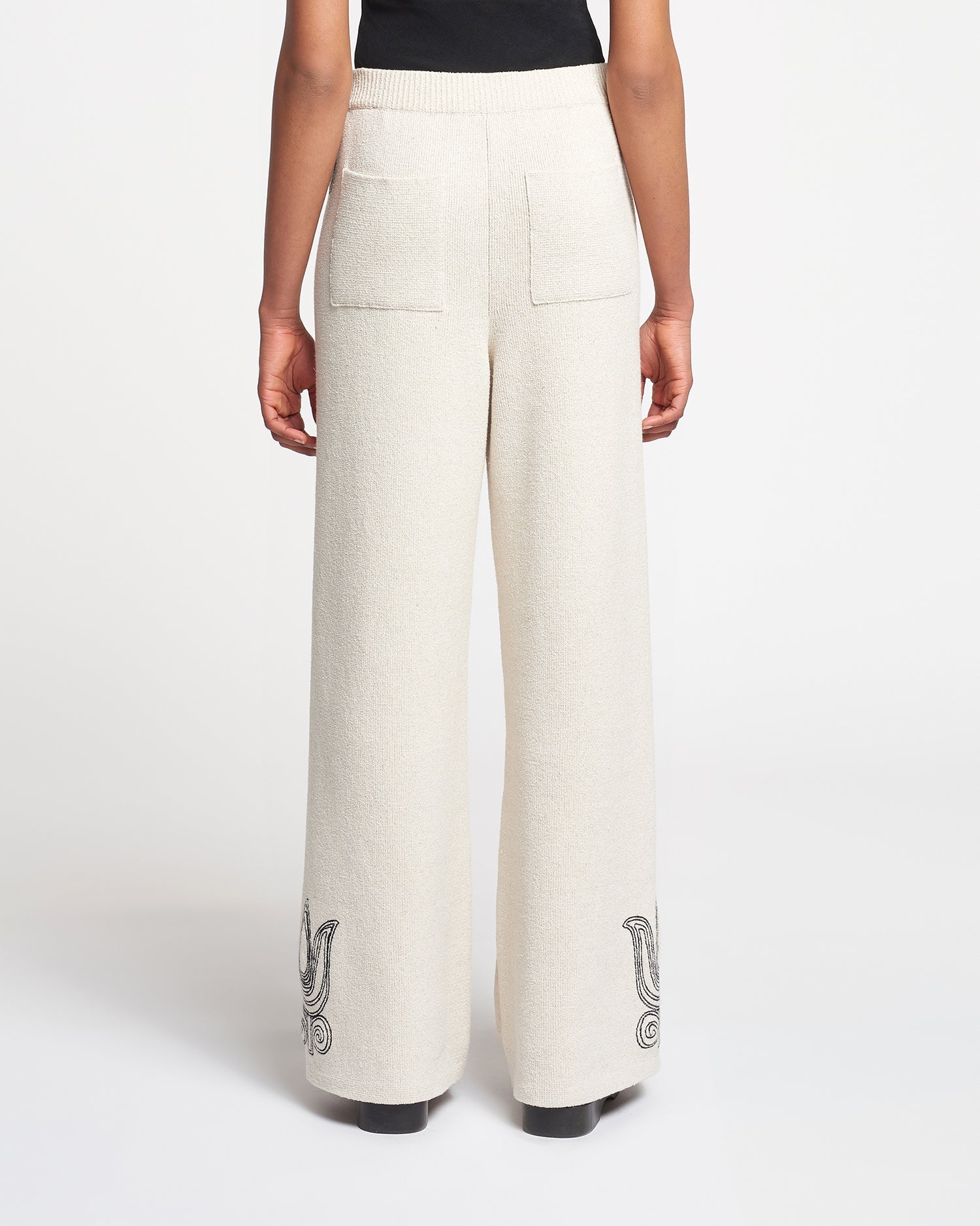 Womens | Emmie Embroidered Textured-Linen Pants | Natural/Black