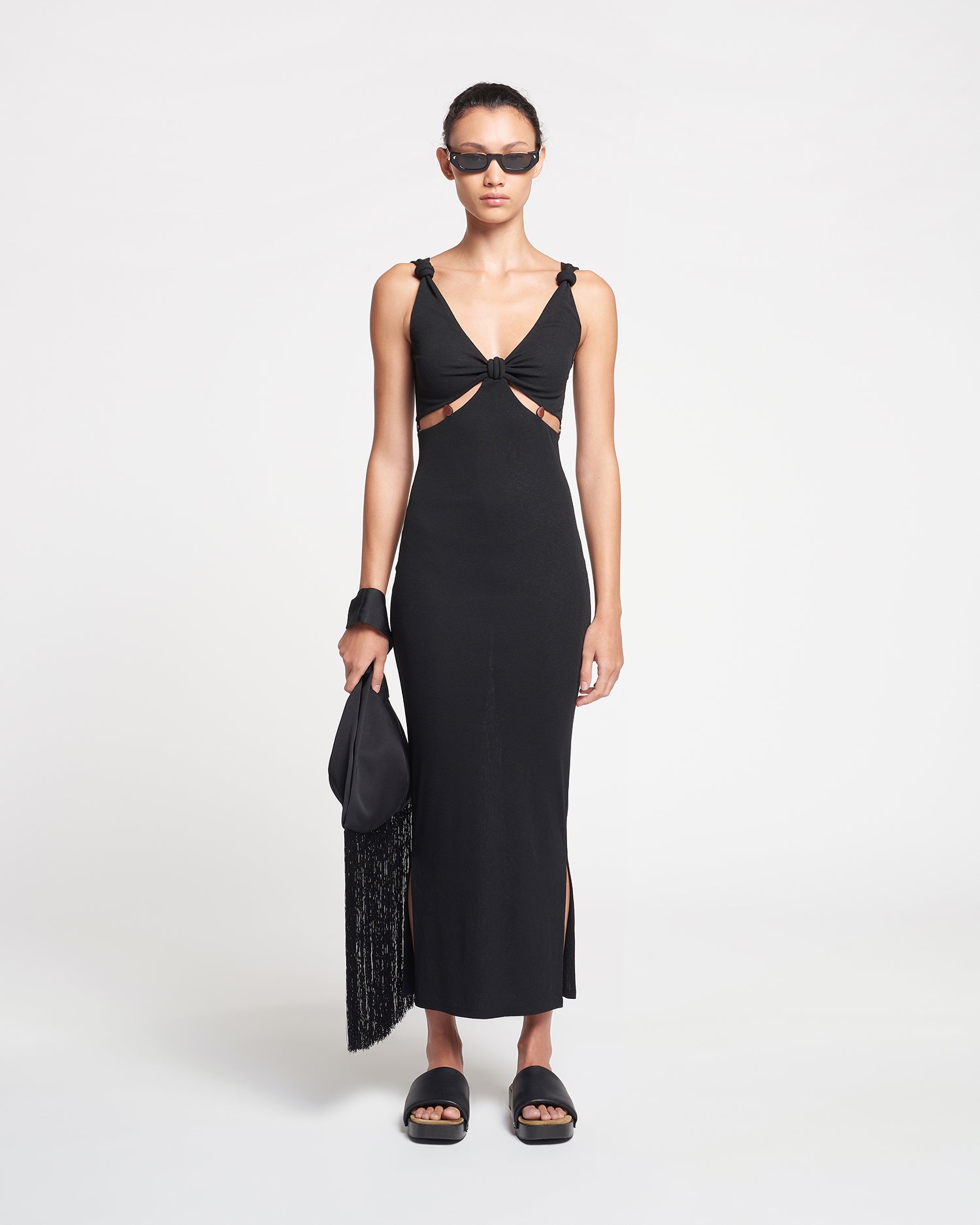 Womens | Saar Beaded Mesh-Jersey Midi Dress | Black