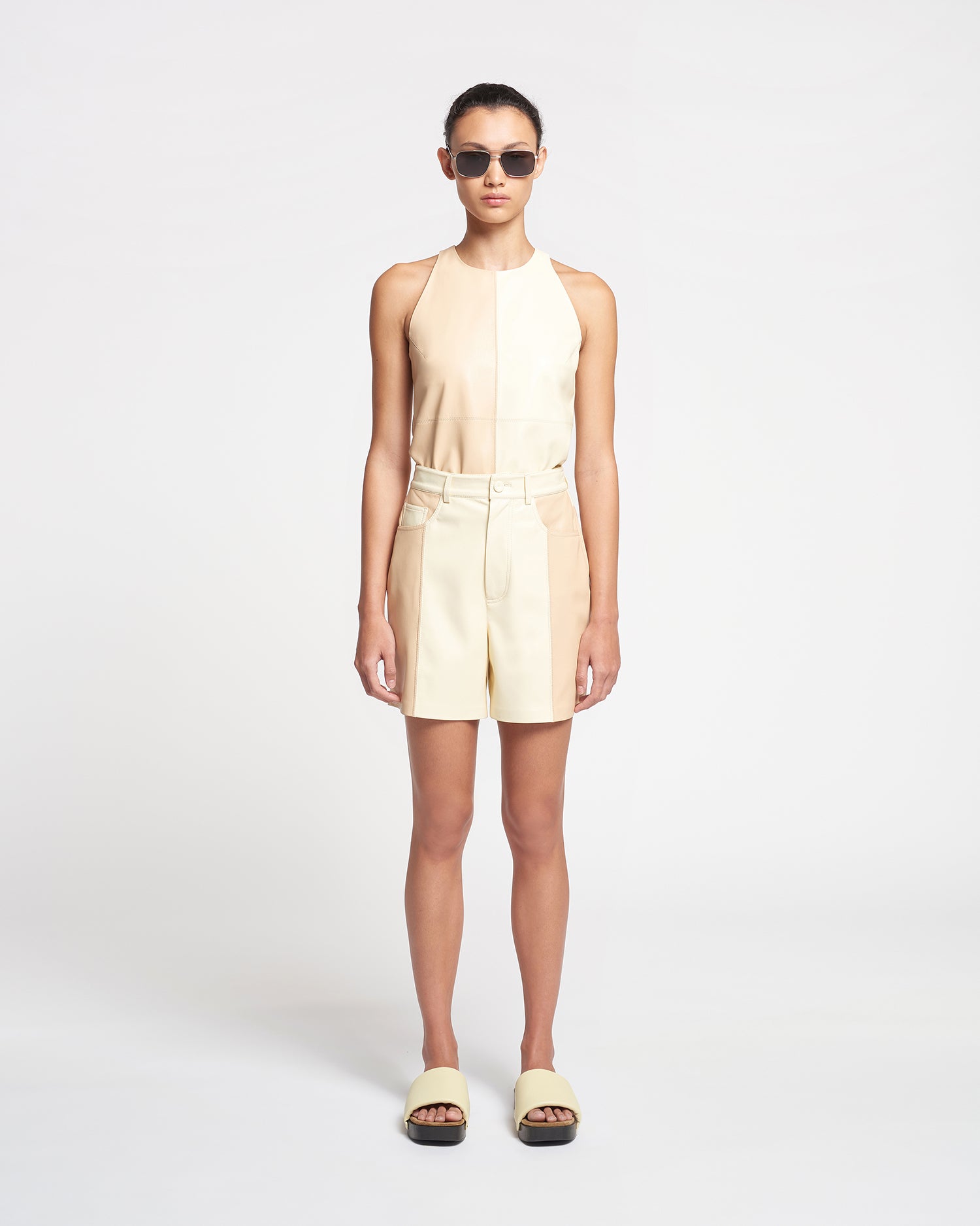 Womens | Leana Alt-Leather Shorts | Egghsell/Vanilla