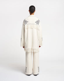 Womens | Dillian Embroidered Textured-Linen Cardigan | Natural/Black