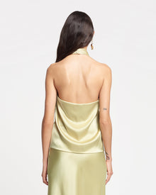 Womens | Neline Draped Slip Satin Top | Lime Yellow