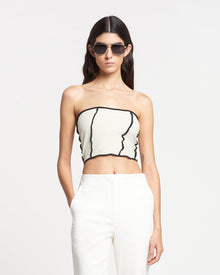 Luisa Patchwork Mesh-Jersey Tube Top | White Wax/Black