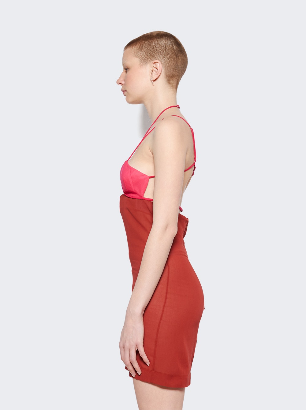Women | Nensi Dojaka | U Wire Bra Mini Dress | Burnt Tangerine & Hot Pink
