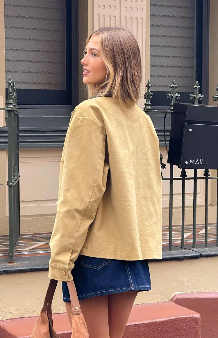 Jemma Contrast Canvas Jacket | Cream