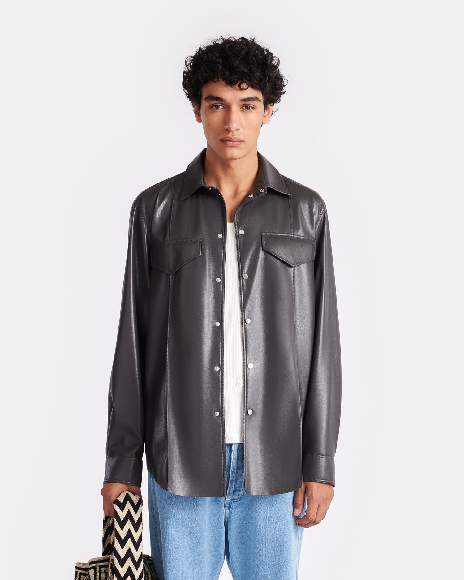 Olavi Okobor Alt-Leather Shirt | Midnight Green