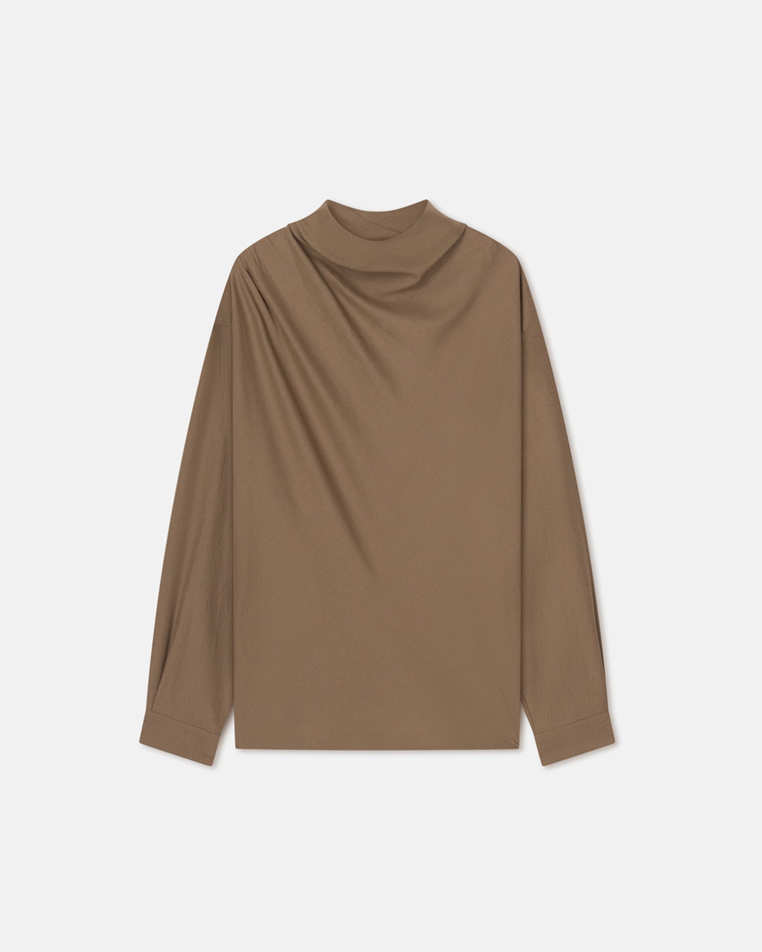 Mens | Mikael Draped Slub Shirting Top | Fossil Brown