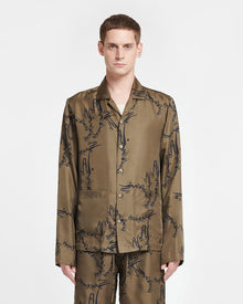 Emin Printed Silk-Twill Shirt | Calligraphy Khaki