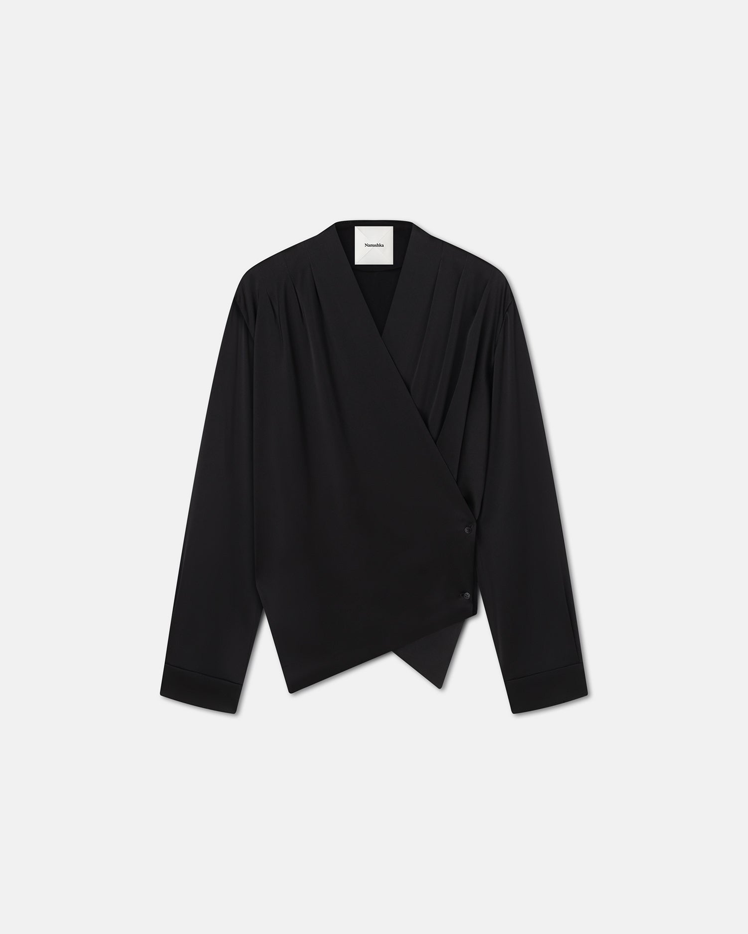 Tebbe Slip Satin Wrap Shirt | Black