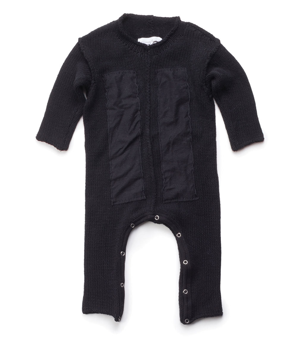 Kid | Knitted Patch Playsuit | Black