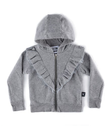 Kid | Ruffled Zip Hoodie | Heather Grey