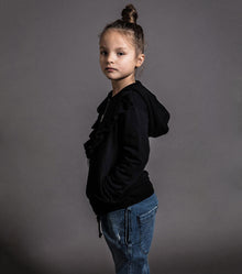 Kid | Ruffled Zip Hoodie | Black