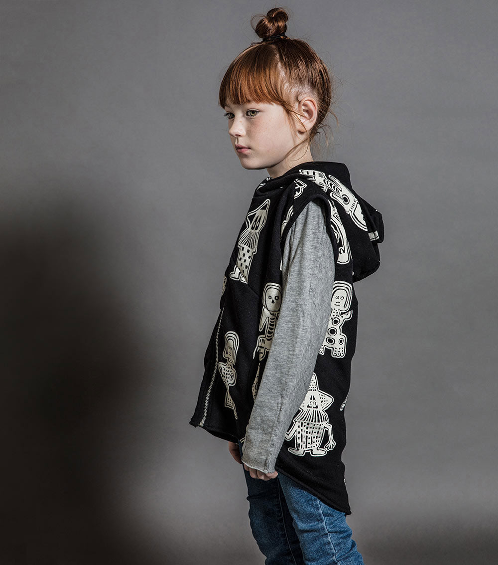 Kid | Tribal Dancers Hooded Vest | Black