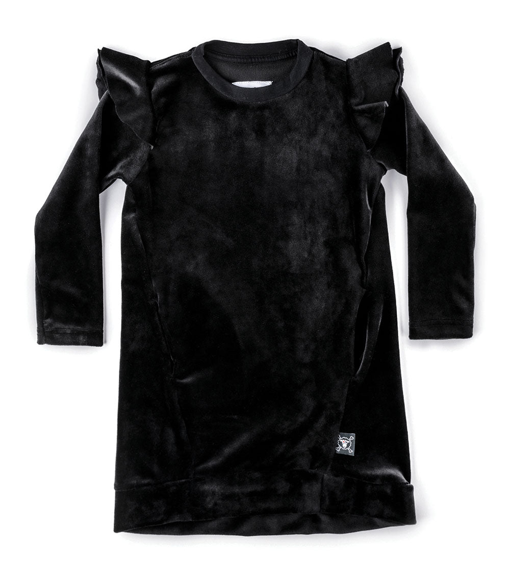 Kid | Velvet Ruffled Sleeve Dress | Black