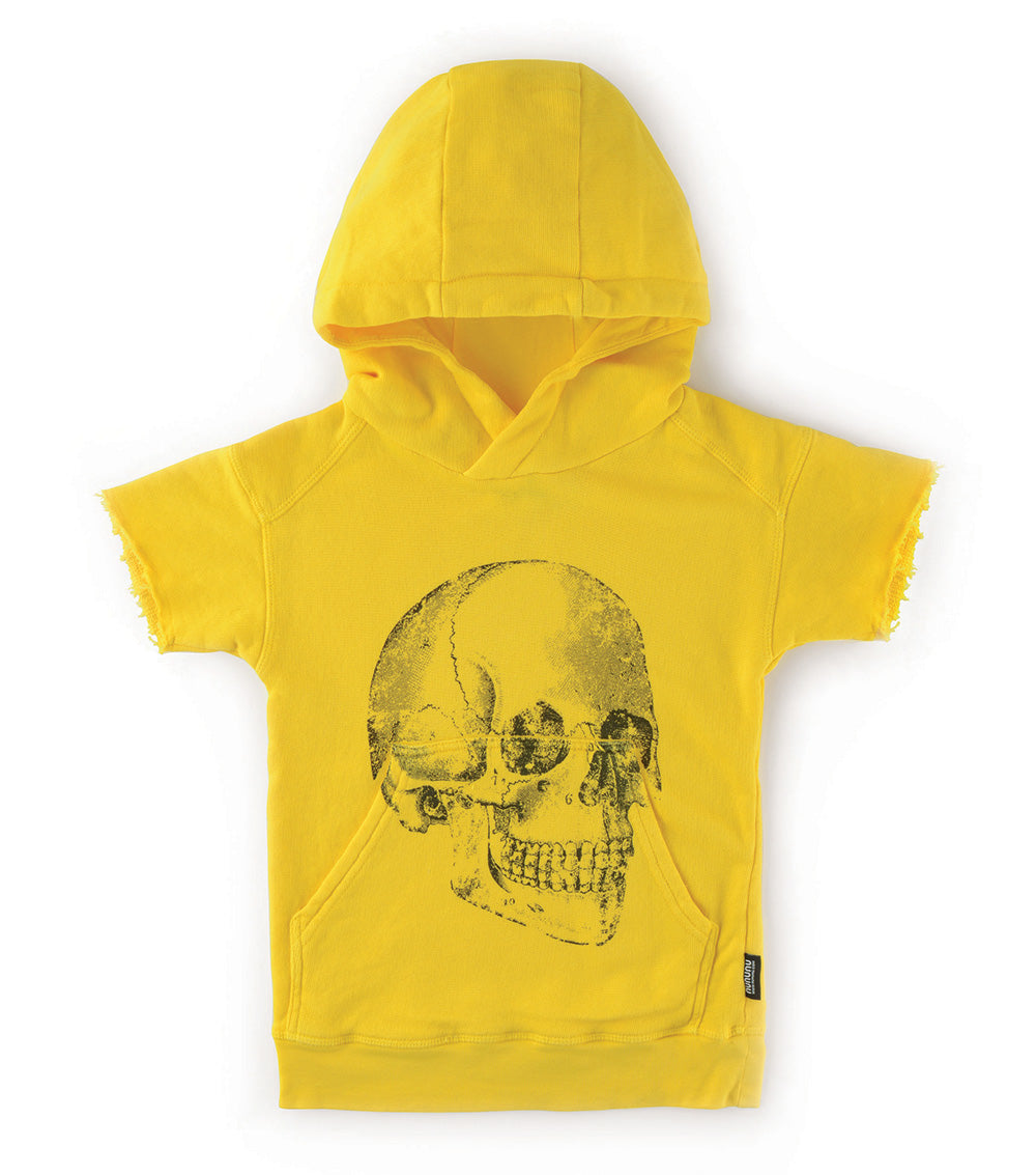 Kid | Fluffy Md Skull Short Hoodie | Lava Yellow