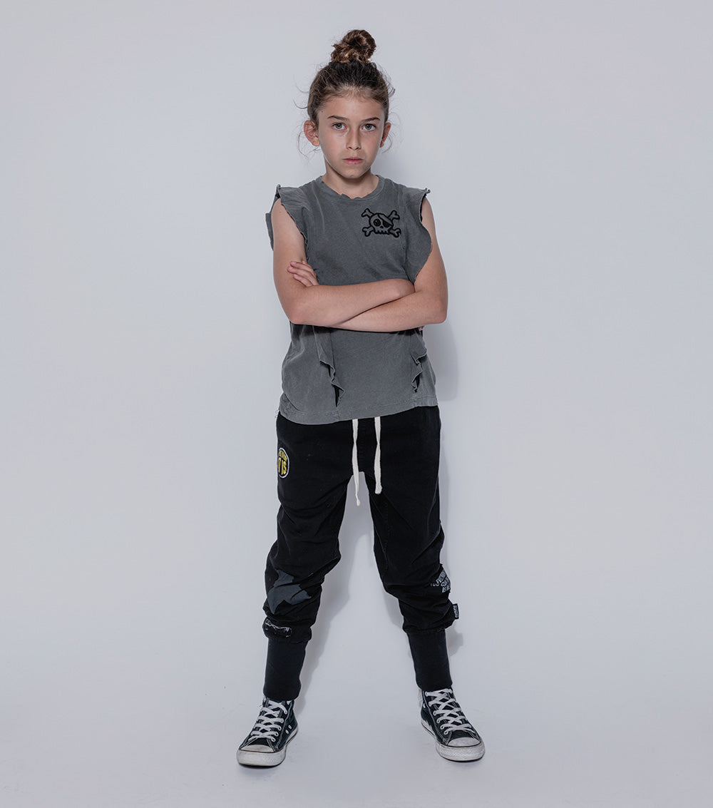 Kid | Skull Patch Ruffled Shirt | Vintage Red
