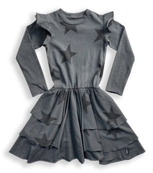 Kid | Star Multi Layered Dress | Dyed Graphite