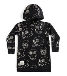 Kid | Hooded Scribbled Skulls A Dress | Black