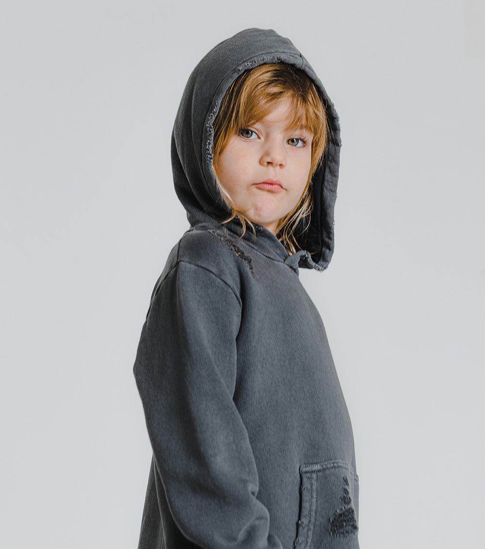Kid | Deconstructed Hooded Dress | Dyed Graphite