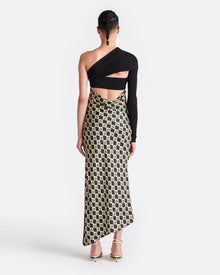 Eirah Draped Silk And Mesh-Jersey Midi Dress | Diamond Check