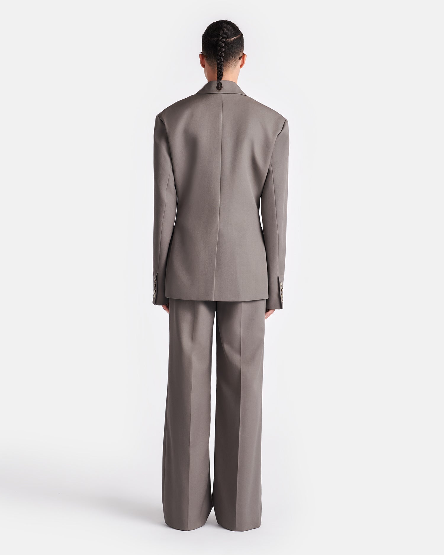 Pacey Cinched-Waist Twill-Suiting Blazer | Gull Gray