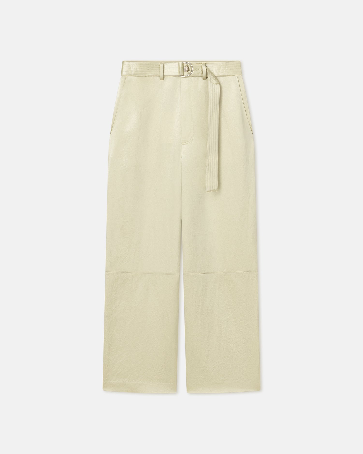 Womens | Husna Belted Crinkled-Satin Pants | Green Tea