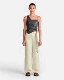 Womens | Husna Belted Crinkled-Satin Pants | Green Tea