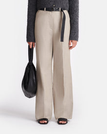 Womens | Ulani Leather And Twill Suiting Wide-Leg Pants | Taupe/Black