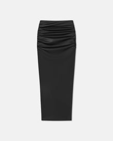 Hester Ruched Okobor Alt-Leather Midi Skirt | Black