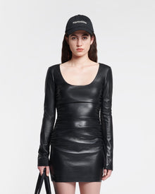 Womens | Sosha Ruched Okobor Alt-Leather Mini Dress | Black