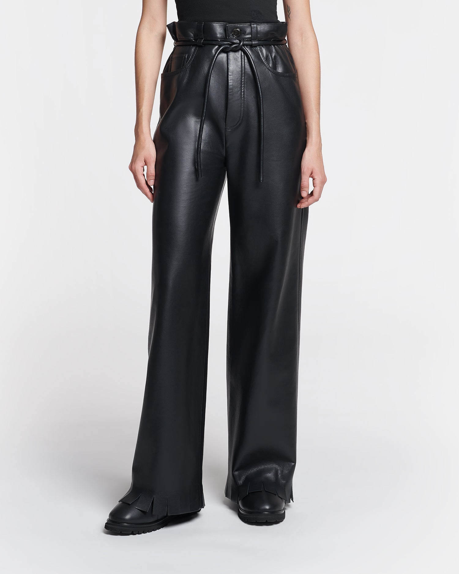 Harlee Belted Regenerated Leather Pants | Black