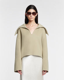 Womens | Maxe Double Wool And Silk Top | Pale Olive