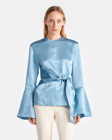 Ilone Belted Crinkled-Satin Top | Aqua