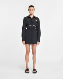 Genea Pleated Poplin Shirt Dress | Black