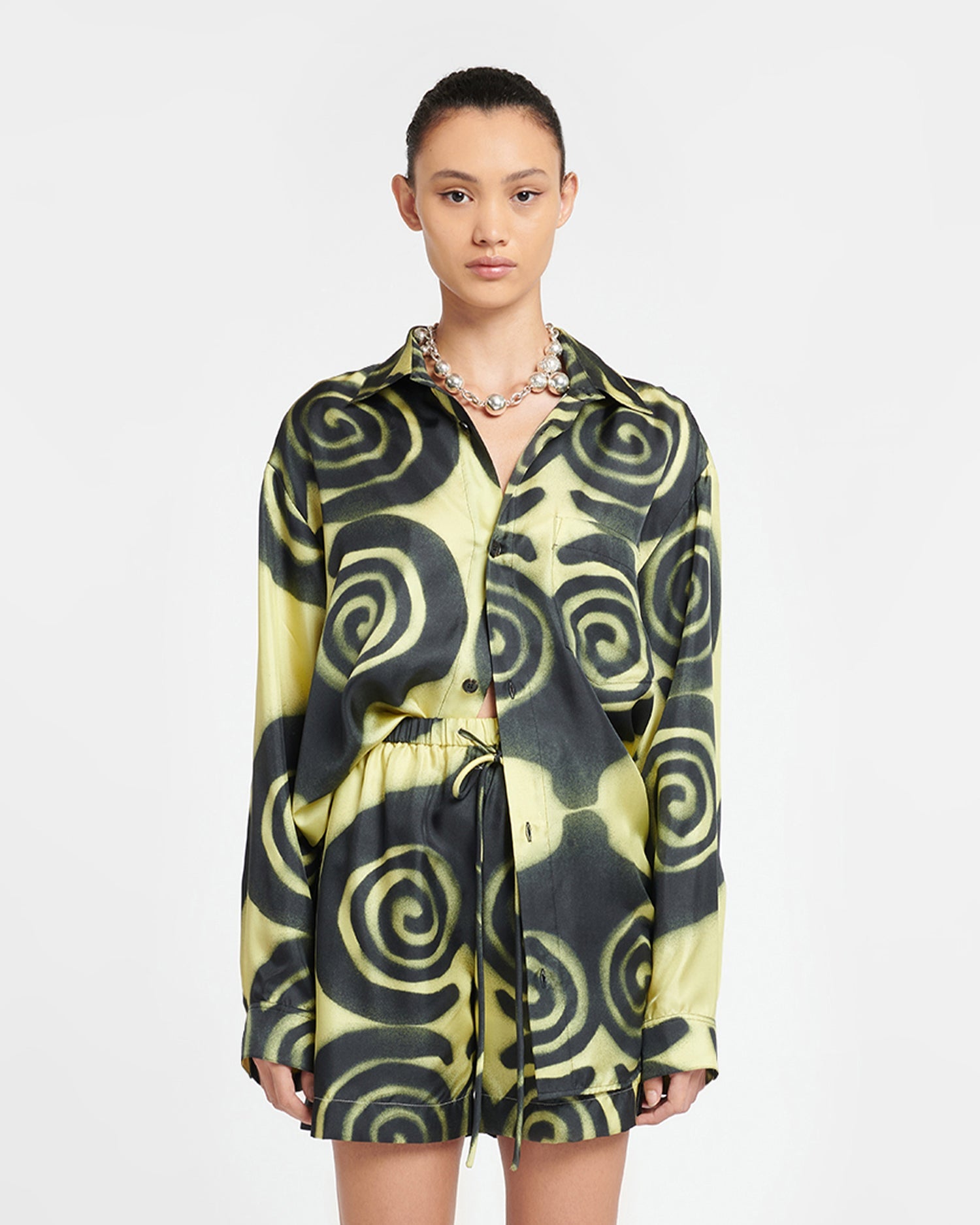 Sabrin Printed Twill Silk Shirt | Spiral Spray