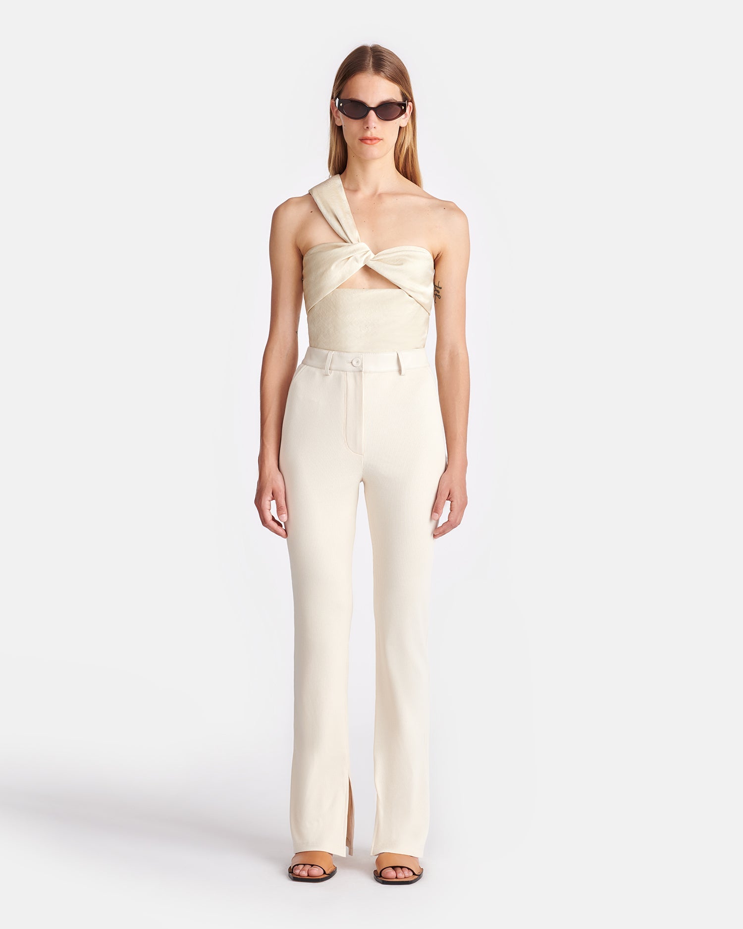 Womens | Mykas Leather-Trimmed Ribbed-Jersey Pants | Creme