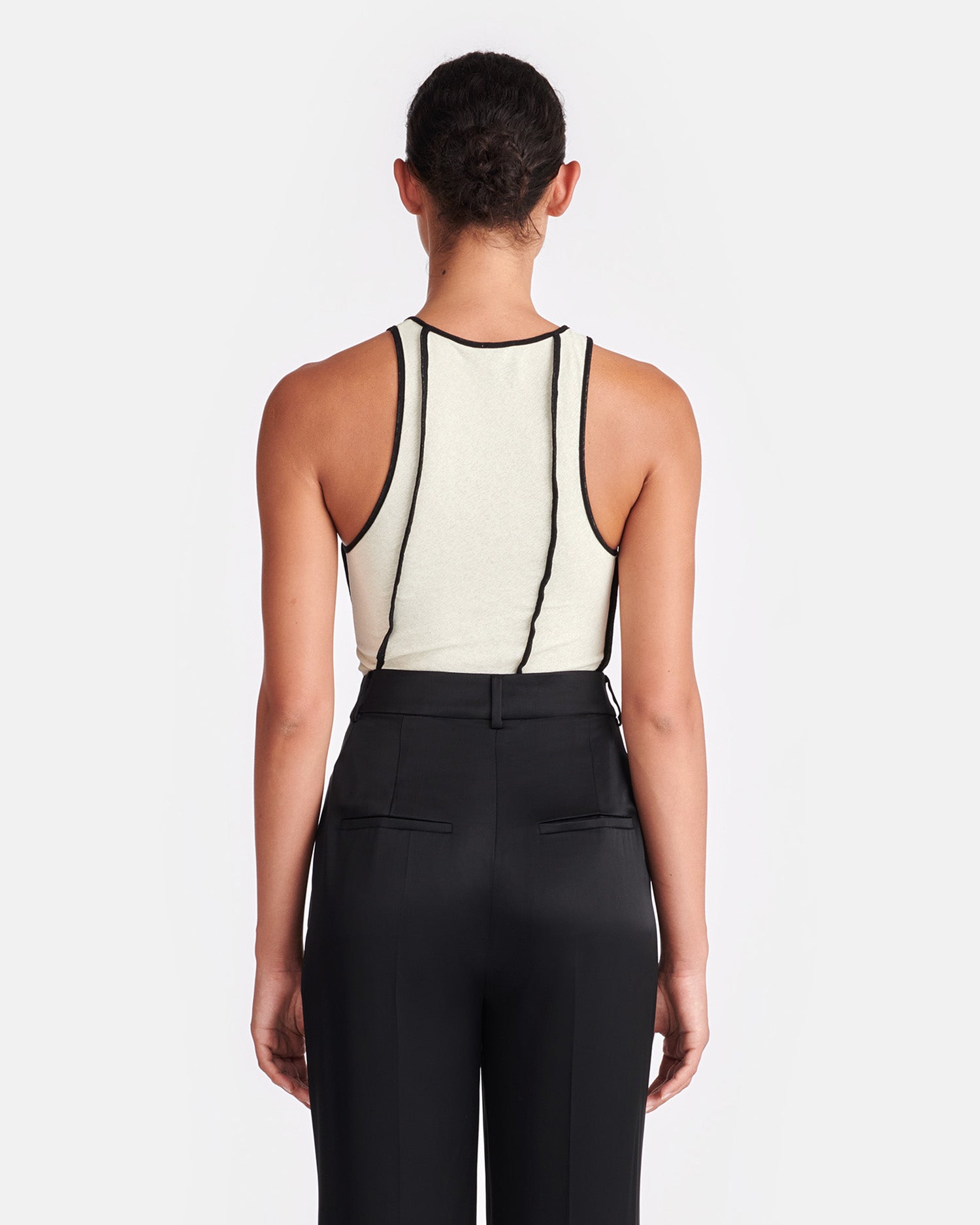 Enna Patchwork Mesh-Jersey Tank Top | White Wax/Black