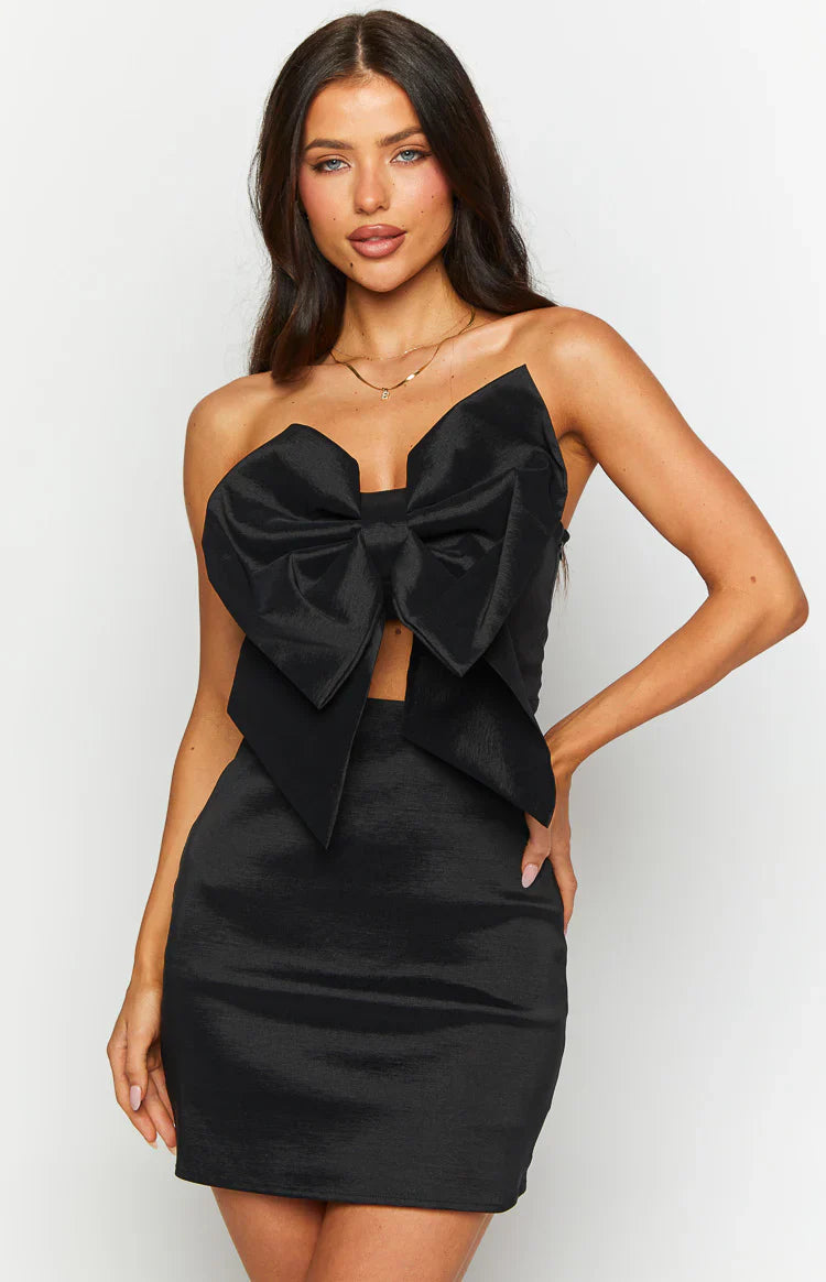 Nadia Bow Mini Dress | Black